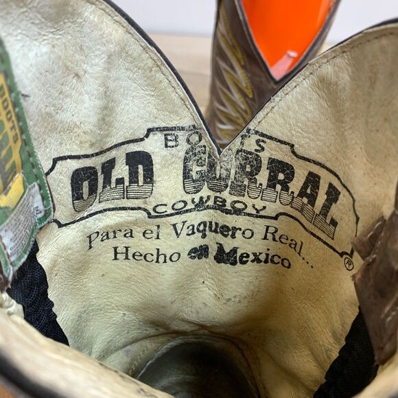 Old Corral Men US 7 Mexico 25 1/2 Brown Week Square Leather Boots Western Cowboy - Picture 12 of 15